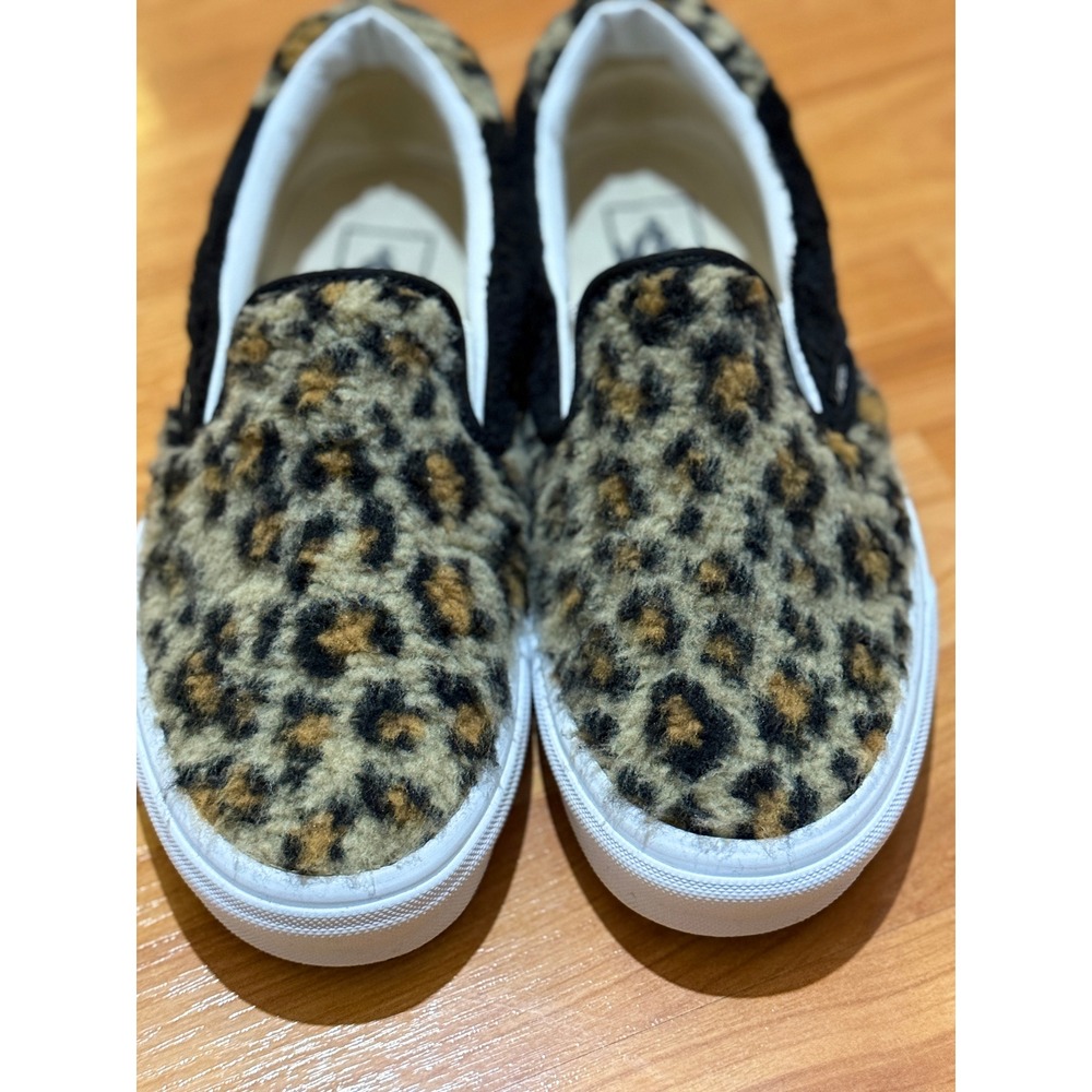 Vans Slip-On Leopard Cheetah Faux Fur Sneakers Womens 7.5‎ Mens 6 Sanitized